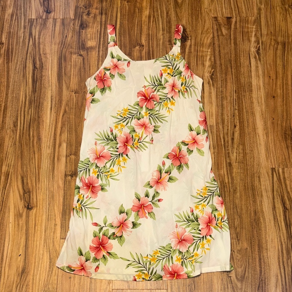 Shannon Marie women XL mini dress Hawaiian vintage white pink hibiscus flowers